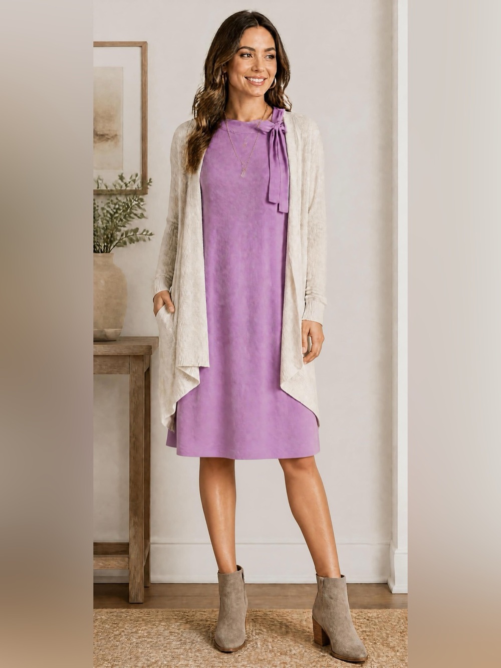 New York & Company Purple Halter Midi Dress M Tall Fall Layering Shift Pockets